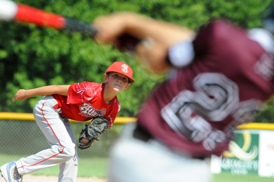 Ty Brooks of the CCAC Attack delivers a pitch during the 10U opening round game at the BPA World Series Wednesday morning at the CCAC. (Photos by Mike Deak)