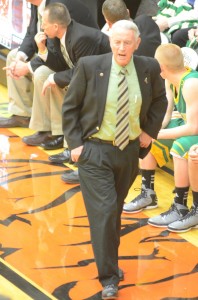 Tippecanoe Valley coach Bill Patrick encourages his players during a game at Warsaw earlier this season.