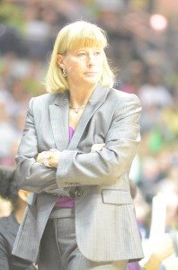 Purdue coach Sharon Versyp looks on Saturday. The former Indiana Miss Basketball from Mishawaka saw her No. 11 Boilers fall 74-47 to the No. 5 Irish.
