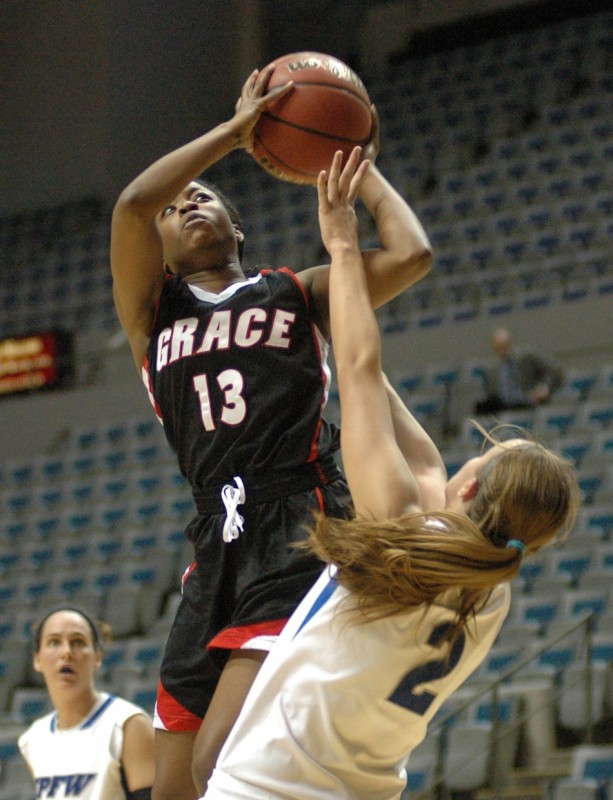Grace College junior Juaneice Jackson scored her 1,000th career point Wednesday night during a win at Spring Arbor (Photo provided by Grace College Sports Information Department)