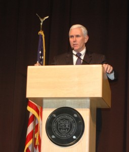 Gov. Mike Pence spoke at the Warsaw/Kosciusko County Chamber of Commerce 101st annual membership dinner Wednesday. (Photo by Phoebe Muthart)