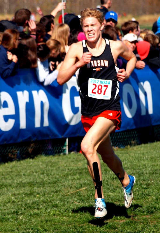Jake Poyner nears the finish line at the State Finals in Terre Haute in October. The WCHS senior has chosen to continue his career at Wake Forest University (Photo provided by Tim Creason)