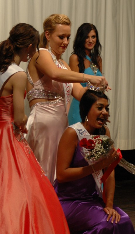 Shana Patel was crowned Miss Kosciusko County 2013 Saturday night. She is crowned by 2012 Miss Kosciusko County Mattia Rostochak. (Photo by Amanda Mcfarland)