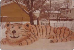 "During the Blizzard of 1978, school was out, there was a snow emergency so we couldn't go anywhere," writes Lance Grubbs. "We stayed home and ate vegetable soup and chili for days. But we did get outside to shovel some snow and ended up making a snow tiger in the back yard at 733 E. Center St. We used food coloring and spray paint for the colors. It was a group effort!"