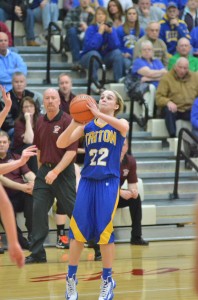 Kylie Mason prepares to launch a 3-pointer for Triton Saturday night in the sectional final at Oregon-Davis.