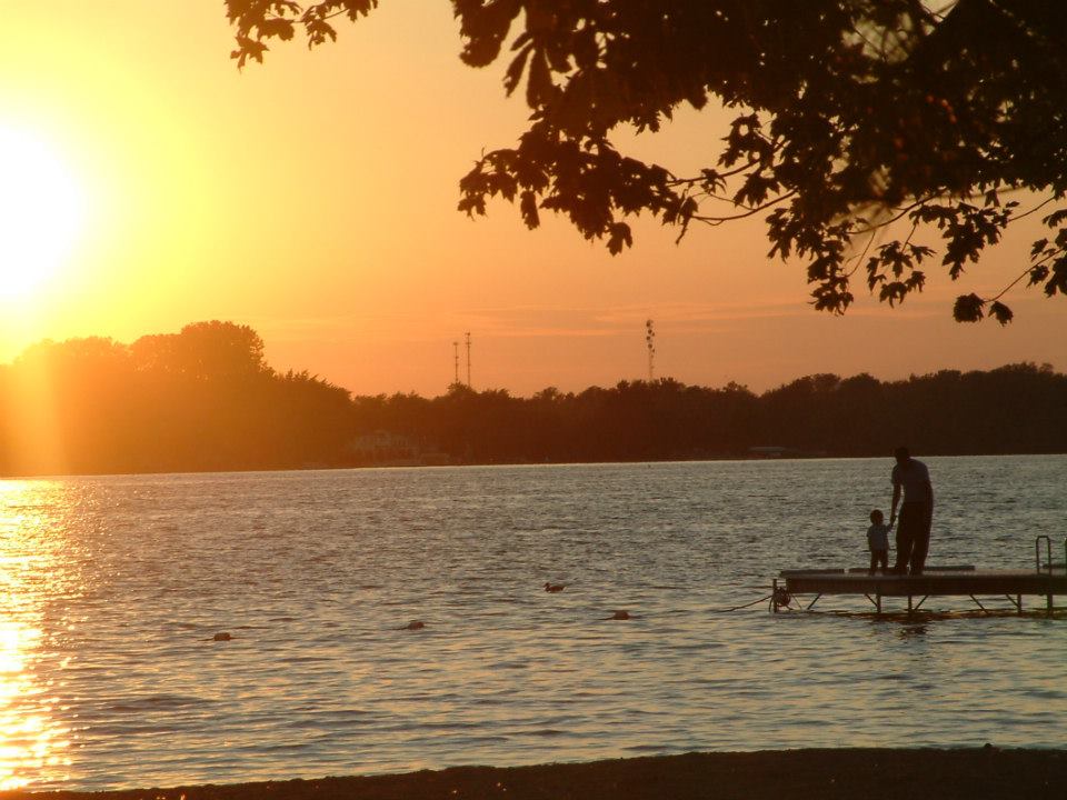 Taken at Winona lake Park, in August.. Father and son enjoying the lake