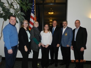 From left are speaker Mark Dobson, Warsaw Kosciusko County Chamber president and CEO; KLA Cadets Dee Ann Muraski, Grace College; Gennie Brissette-Tipton, OrthoWorx; Ashley Stills, Tommy Vance Productions; Michael Kubacki, Lake City Bank chairman and CEO; Tony Cirillo, Syracuse Chief of Police and KYLA moderator; and KLA Moderator Allyn Decker. (Photo provided)