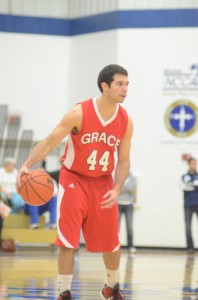 Bruce Grimm Jr. runs the show for Grace College in action at Bethel Tuesday night. The senior was outstanding with 18 points and eight assists in a 96-83 win.