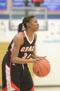 Jayla Starks of Grace looks for room to attack Tuesday night versus Bethel.