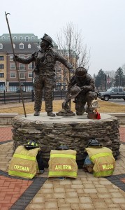 This memorial in Palatine, Ill., commemorates the loss of three firemen killed in the line of duty on Feb. 23, 1973.