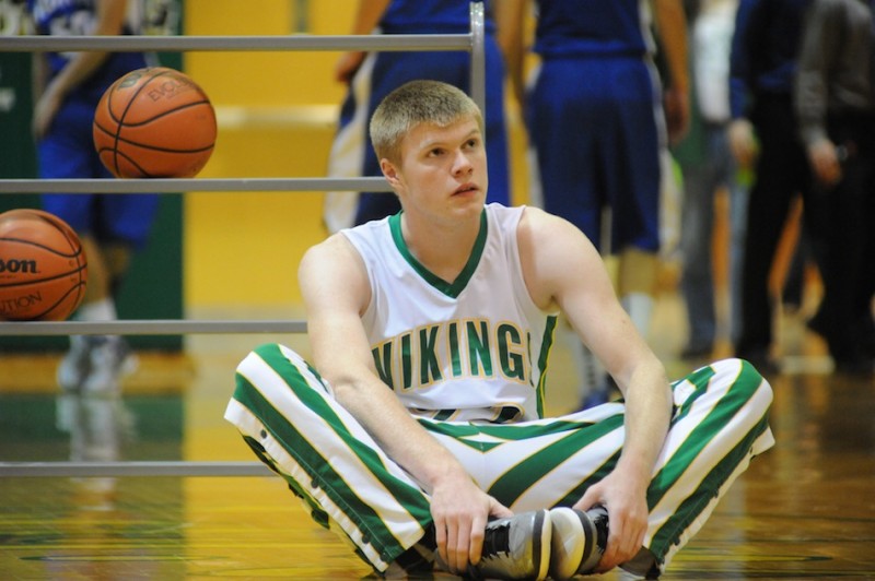 Tanner Andrews stretches prior to a game earlier this season. The Tippecanoe Valley junior scored 51 points Friday night as the Vikings beat Wabash 146-56.
