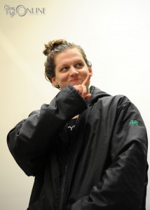 Northridge senior Brittney Walters lets her parents know who is number one after winning the 500 freestyle state title.