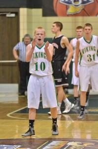 Alex Thacker is fired up during Valley's 60-51 win over NorthWood at Wawasee Saturday night.