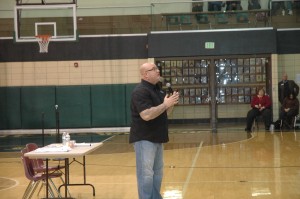 Youth motivational speaker Jeff Yalden spoke to the entire student body of Wawasee High School Thursday, March 31, in the main spectator gym. (Photo by Tim Ashley)