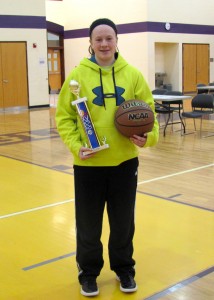 Milford eighth grader Hannah Haines won the Knights of Columbus free throw contest last weekend in Noblesville. (Photo Provided)