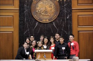 Rep. Rebecca Kubacki (R-Syracuse), in the center, poses for a picture with students from Warsaw Community High School. Her daughter Katherine, to Rep. Kubacki’s right, is an ESL teacher at the high school. (Photo provided)