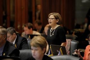 State Rep. Rebecca Kubacki addresses the General Assembly to raise awareness of Juvenile Myositis, an autoimmune disease affecting nearly 5,000 children in the United States. (Photo provided)