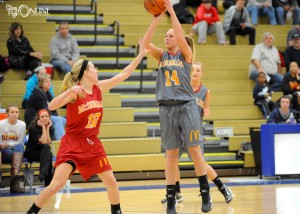 Wawasee star senior KiLee Knafel takes a jumper Monday night at Bethel College. Knafel helped her Red Team to a 76-66 victory in the All-Star game.