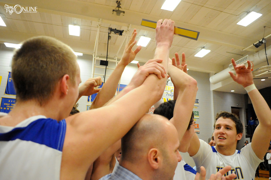 In order for this gathering of the Triton masses to occur again this weekend, another steady diet of defensive intensity will have to come against Lafayette Central Catholic in the Lafayette Jefferson 1-A Semi-state. (Photo by Mike Deak)