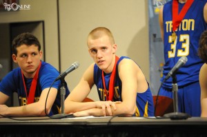 Clay Yeo answers questions at the state postgame press conference.