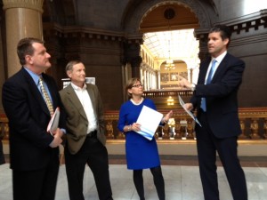 From left to right are Mark Dobson IOM, President and CEO Warsaw Kosciusko County Chamber of Commerce; State Rep. David Wolkins; State Rep. Rebecca Kubacki; and Sen. Ryan Mishler. (Photo provided by Joni Truex)