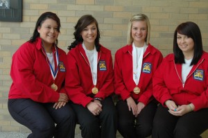 From left, the SkillsUSA entrepreneur team of Yaritza Barrientos (West Noble), Brooke Truman (Wawasee), Taylor Brooks (Wawasee) and Beatrice Harlan (Fairfield) qualified for the national competition in Kansas City. (Photo by Tim Ashley)