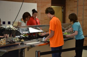 Students enjoy the advantages of Lakeview Middle School's salad bar. 