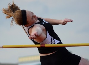 Abbey Schue took third place in the high jump as Warsaw defeated Plymouth and NorthWood Tuesday night in NLC action at WCHS.