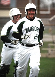 Nate Hare celebrates after scoring a run against Memorial.