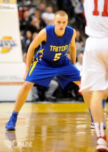 Triton's Clay Yeo plays defense in the state title game in March. Yeo is the first boys player from Triton selected to the Indiana All-Star team.