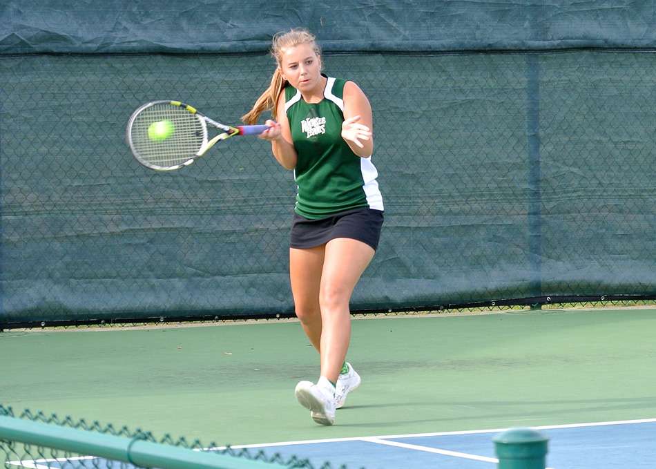 Wawasee senior Esther Hermann took her swings at the Culver Academy individual regional against Bremen's Morgan Smith, who beat Hermann three and two Wednesday night. (Photo provided)