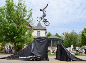 Chad Newman of Solution Action Sports performs during Saturday's BMX stunt show in Winona Lake.