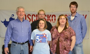 From left are Kosciusko County Democrat party committee members including newly elected chairman, John Bonitati; secretary Jeanne Scott; vice chair Lee Ann Brown; and Eric Smith, newly elected treasurer. In back is Art Brown, media and communications director.