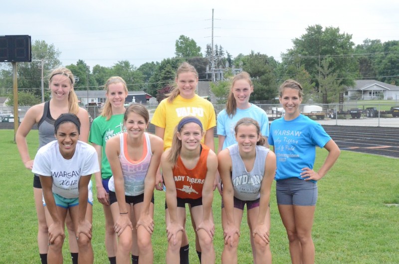 The Warsaw girls track team has a talented group set to compete at the State Finals Saturday at IU. In front (from left) are Tennie Worrell, Nicole Eckert, Megan Kratzsch and Jackie Ferguson. In back are Courtney Farling, Sarah Ray, Jamie Lacheta, Hannah Dawson and Megan Dearlove.