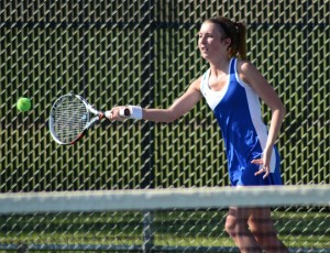 Whitko senior Laura Hippensteel returns a shot during No. 1 singles play in the Warsaw Sectional.