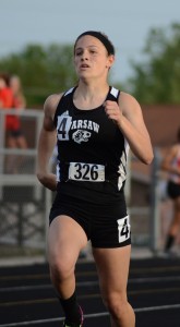 Megan Kratzsch competes in the 400 at the regional Tuesday night.