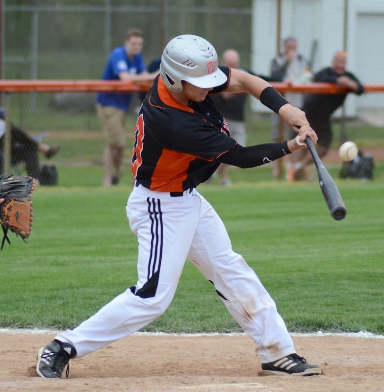 Jared Lemler, shown versus Plymouth Monday night, had a hit for Warsaw in a 4-3 home loss to Elkhart Central Tuesday evening (File photo by Jim Harris)