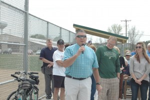 Dave VanLue, president of the Syracuse Park Department, spoke of how he used to play and coach little league baseball on the same fields. He sees the athletic complex as a dream come true for the community. (Photo by Lauren Zeugner)