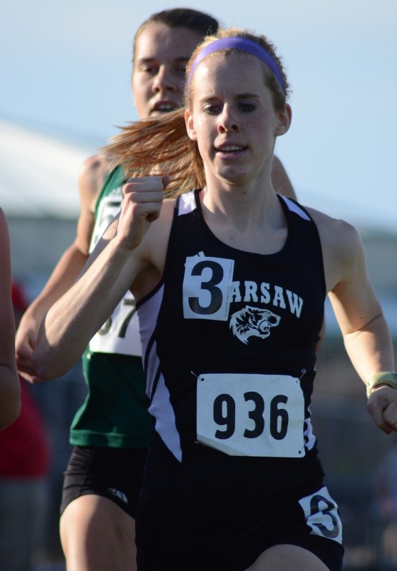 Senior distance star Sarah Ray will be among a large regional contingent for host Warsaw Tuesday night (File photos by Jim Harris)