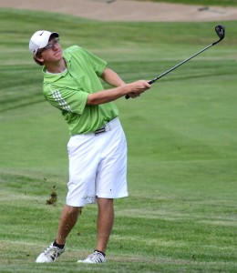 Tanner Neeley of Tippecanoe Valley takes aim at an approach shot.