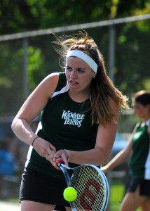 Wawasee two doubles member Natalie Fritz will resume play with partner Molly Smith after rain washed out its match against Memorial's Mady Robinson and Taylor Freedline.