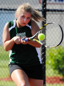 Wawasee one singles player Esther Hermann locks in.