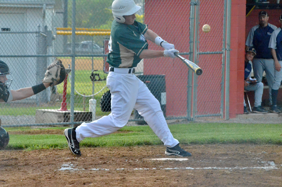 Wawasee's Kurtis Liston singles against Fairfield Wednesday in the West Noble Baseball Sectional. Fairfield would defeat Wawasee 14-4. (Photos by Nick Goralczyk)