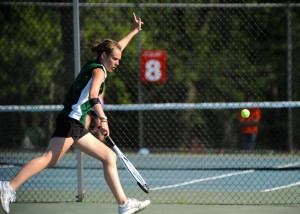 Sam Prins of Wawasee signals the ball out of bounds during the match against Plymouth.