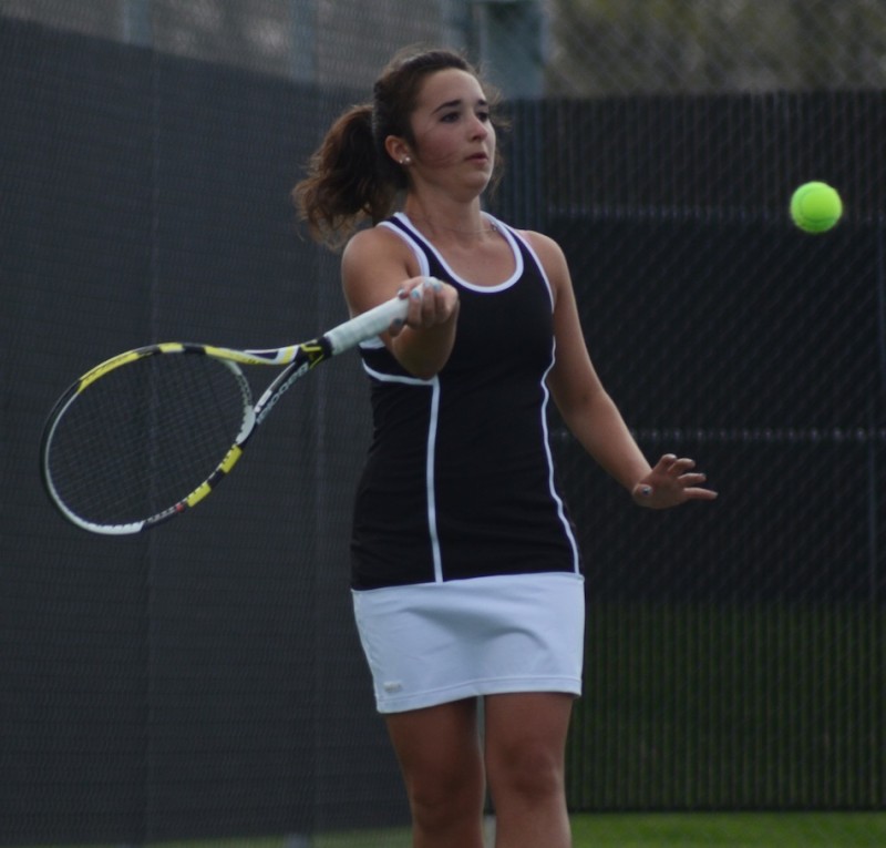 Jacqueline Sasso, shown in a recent match, won at No. 2 singles for Warsaw Wednesday in a 4-1 loss to NLC foe Concord (File photo by Jim Harris)