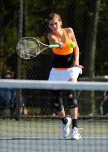 Lindsay Sciarra of Warsaw competes in the three singles bracket against XX of Concord.