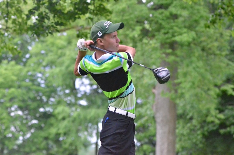 Wawasee senior Dylan Cousins watches his tee shot during the Fairfield Sectional Saturday (Photos by Nick Goralczyk)