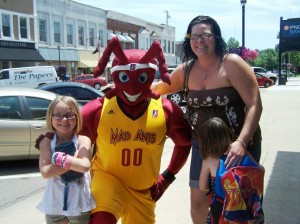 Rylie Penrod, Fort Wayne Mad Ants Mascot, poses with Jennifer Schulien with Brookelynn Penrod. (photo provided)