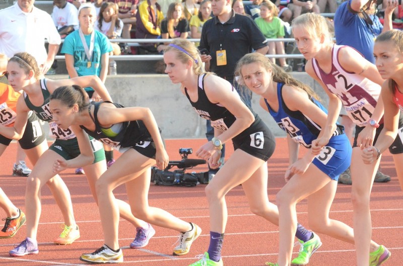 Sarah Ray prepares for the start of the 3,200 at the State Finals Saturday. The Warsaw senior placed 11th in the race.