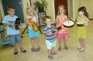 These lively youngsters enjoyed playing along with instruments at the library’s music show on Wednesday, June 12. (From left) Hank Yarger, Ella Yarger, Everett Guy, Zaylee Guy and Evalyn Blanco. (Photo provided) 